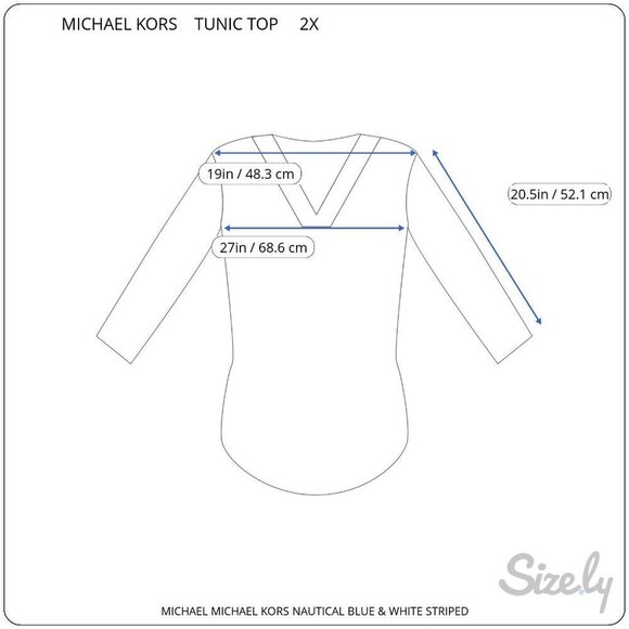 MICHAEL MICHAEL KORS BLUE WHITE STRIPED VNECK LIGHTWEIGHT NAUTICAL TUNIC TOP 2X - Picture 2 of 10